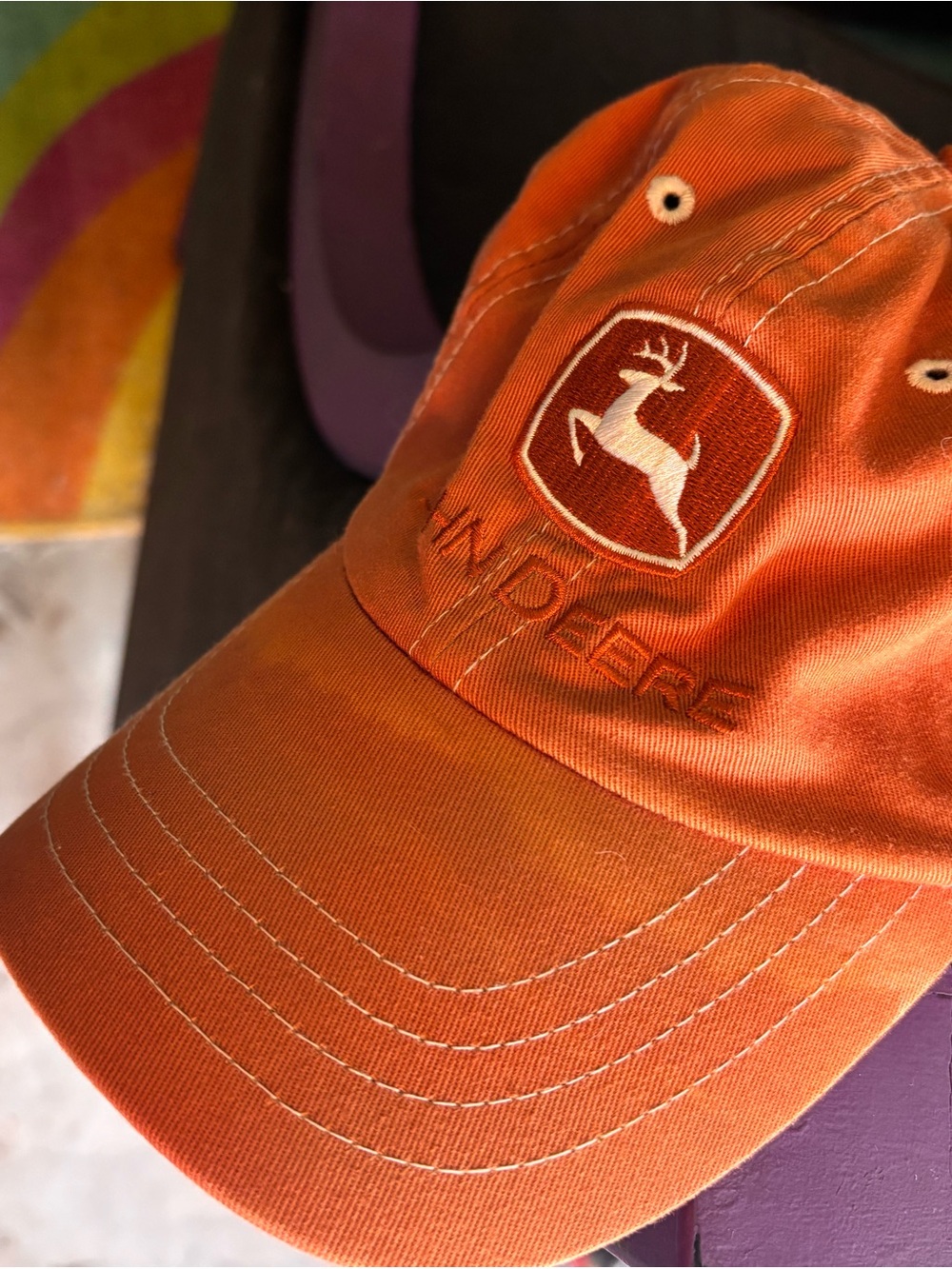 John Deere Orange Embroidered Logo Cap for Men